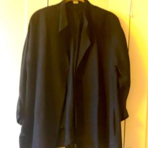 Eileen Fisher 100% Organic silk open front stand up color jacket P/L Black
